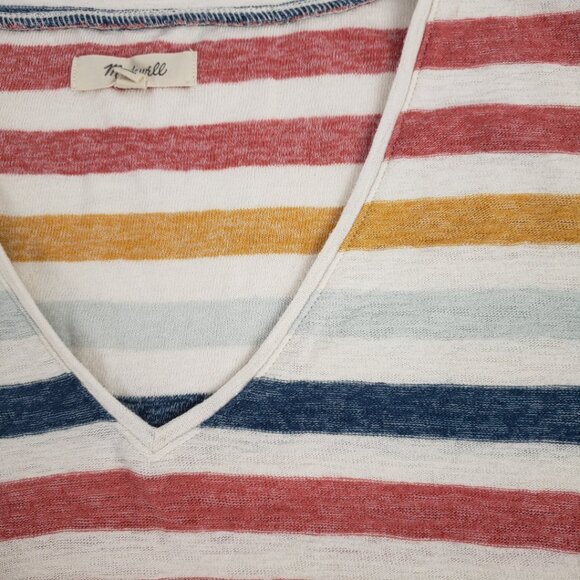 Madewell XXS Multi Color Stripes Womens Vneck T-Shirt Fall Spring Cotton - Picture 6 of 12